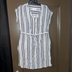 Striped Button-Down Dress with Belt